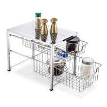 Load image into Gallery viewer, Kitchen bextsware under sink cabinet organizer with 2 tier wire grid sliding drawer multi function stackable mesh storage organizer for kitchen counter desktop bathroomchrome