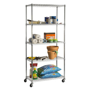 Storage seville classics ultradurable commercial grade 5 tier nsf certified steel wire shelving with wheels 36 w x 18 d x 72 h x x plated