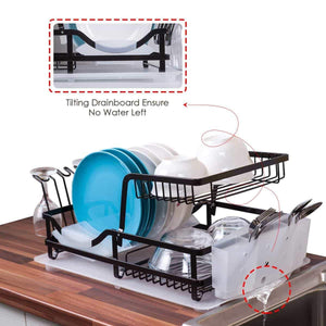 Results 2 tier dish rack dish drying rack with utensil holder and drain board wine glass holder easy storage rustproof kitchen counter dish drainer rack organizer iron