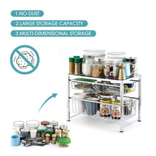 Load image into Gallery viewer, Order now bextsware under sink cabinet organizer with 2 tier wire grid sliding drawer multi function stackable mesh storage organizer for kitchen counter desktop bathroomchrome