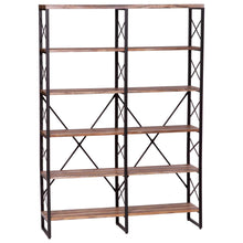Load image into Gallery viewer, Featured ironck bookshelf double wide 6 tier 70 h open bookcase vintage industrial style shelves wood and metal bookshelves home office furniture