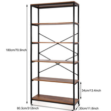 Load image into Gallery viewer, Select nice flyerstoy 5 tier bookcase vintage industrial standing bookshelf wood and metal bookshelves for home and office organizer us stock brown