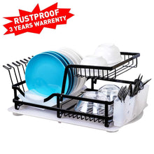 Load image into Gallery viewer, Organize with 2 tier dish rack dish drying rack with utensil holder and drain board wine glass holder easy storage rustproof kitchen counter dish drainer rack organizer iron