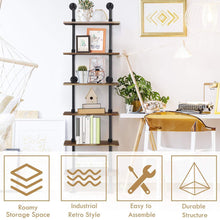 Load image into Gallery viewer, Shop here giantex 6 tier industrial pipe shelves with wood rustic wall shelves vintage pipe wall shelf for bedrooms kitchens coffee shops or bar storage pickles wood grain