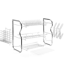 Load image into Gallery viewer, Best seller  glotoch dish drying rack 3 tier dish rack with utensil holder cup holder and dish drainer for kitchen counter top plated chrome dish dryer silver 17 2 x 9 5 x 15 inch