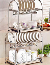 Load image into Gallery viewer, Cheap kitchen hardware collection 2 tier dish drying rack stainless steel stand on countertop draining rack 17 9 inch length 16 dish slots organizer with drainboard for cup plate bowl