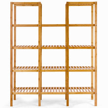 Load image into Gallery viewer, Get costway bamboo utility shelf bathroom rack plant display stand 5 tier storage organizer rack cube w several cell closet storage cabinet 12 pots