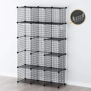 New george danis wire storage cubes metal shelving unit portable closet wardrobe organizer multi use rack modular cubbies black 14 inches depth 3x5 tiers