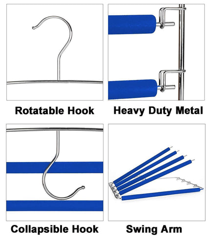 RosinKing Slack Hangers Swing Arm Pants 2 Pack Multi Layers Removeable Stainless Steel Scarf Slack Hangers Non-Slip Clothes Rack with Foam Padded Rotatable Hook Closet Space Saving Organizer