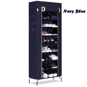 Online shopping bluefringe shoe rack with dustproof cover shoe closet shoe cabinet storage organizer dustproof 27 pairs shoe cabinet multi function shelf organizer navy blue 10 tier