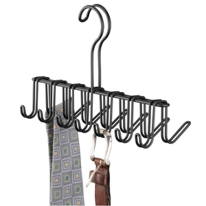 mDesign Over-The-Rod Closet Rack Hanger for Ties, Belts, Scarves � Pack of 2, Matte Black