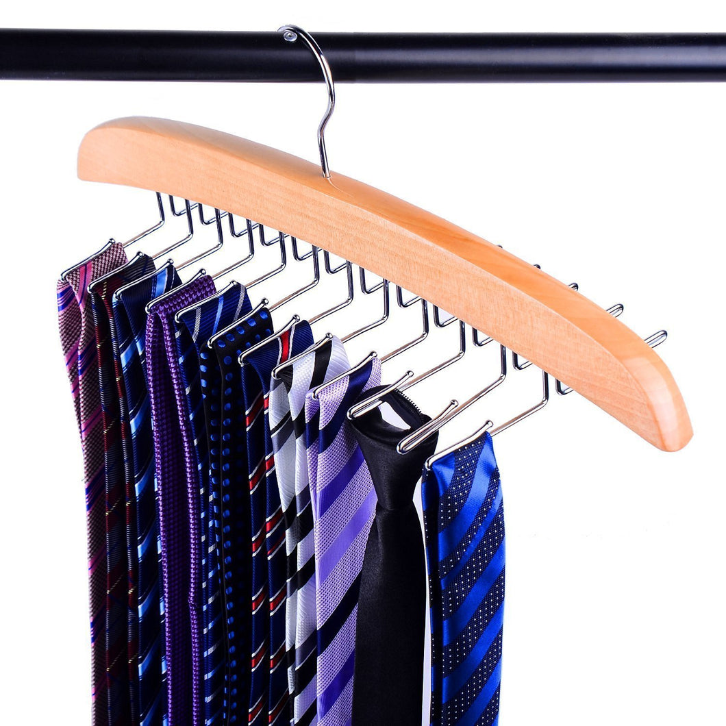 Dbao Pro Tie Rack for Closet,Premium Natural Wooden Tie Hanger Organizer with 24 Rotatable Swivel Metal Stainless Steel Hook,for Men Women Scarf Tie Belt Versatility Rack Organizer Hanger.