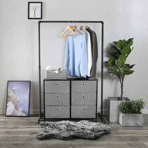 New songmics 3 tier wide dresser storage unit with 6 easy pull fabric drawers metal frame and wooden tabletop for closet nursery hallway 31 5 x 11 8 x 24 8 inches gray ults23g