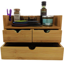 Load image into Gallery viewer, Latest sherwood co 3 tier bamboo desk organizer with drawers perfect for desk office supplies vanity kitchen and home or office tabletop with bonus pen pencil holder