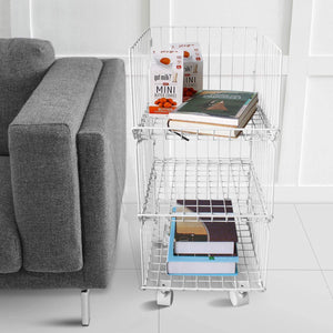 Featured pup joint metal wire baskets 3 tiers foldable stackable rolling baskets utility shelf unit storage organizer bin with wheels for kitchen pantry closets bedrooms bathrooms