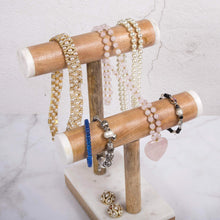Load image into Gallery viewer, Discover the best creative home natural marble stone and mango wood 2 tier necklace bracelet display stand 8 7 8 l x 4 3 8 w x 11 3 4 h off off white patterns may very