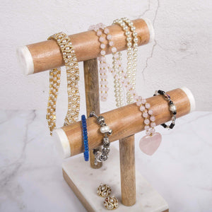 Discover the best creative home natural marble stone and mango wood 2 tier necklace bracelet display stand 8 7 8 l x 4 3 8 w x 11 3 4 h off off white patterns may very