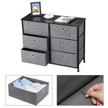 Load image into Gallery viewer, Kitchen songmics 3 tier wide dresser storage unit with 6 easy pull fabric drawers metal frame and wooden tabletop for closet nursery hallway 31 5 x 11 8 x 24 8 inches gray ults23g