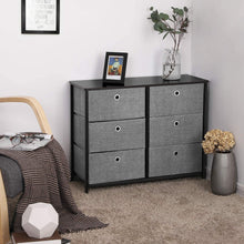 Load image into Gallery viewer, Great songmics 3 tier wide dresser storage unit with 6 easy pull fabric drawers metal frame and wooden tabletop for closet nursery hallway 31 5 x 11 8 x 24 8 inches gray ults23g