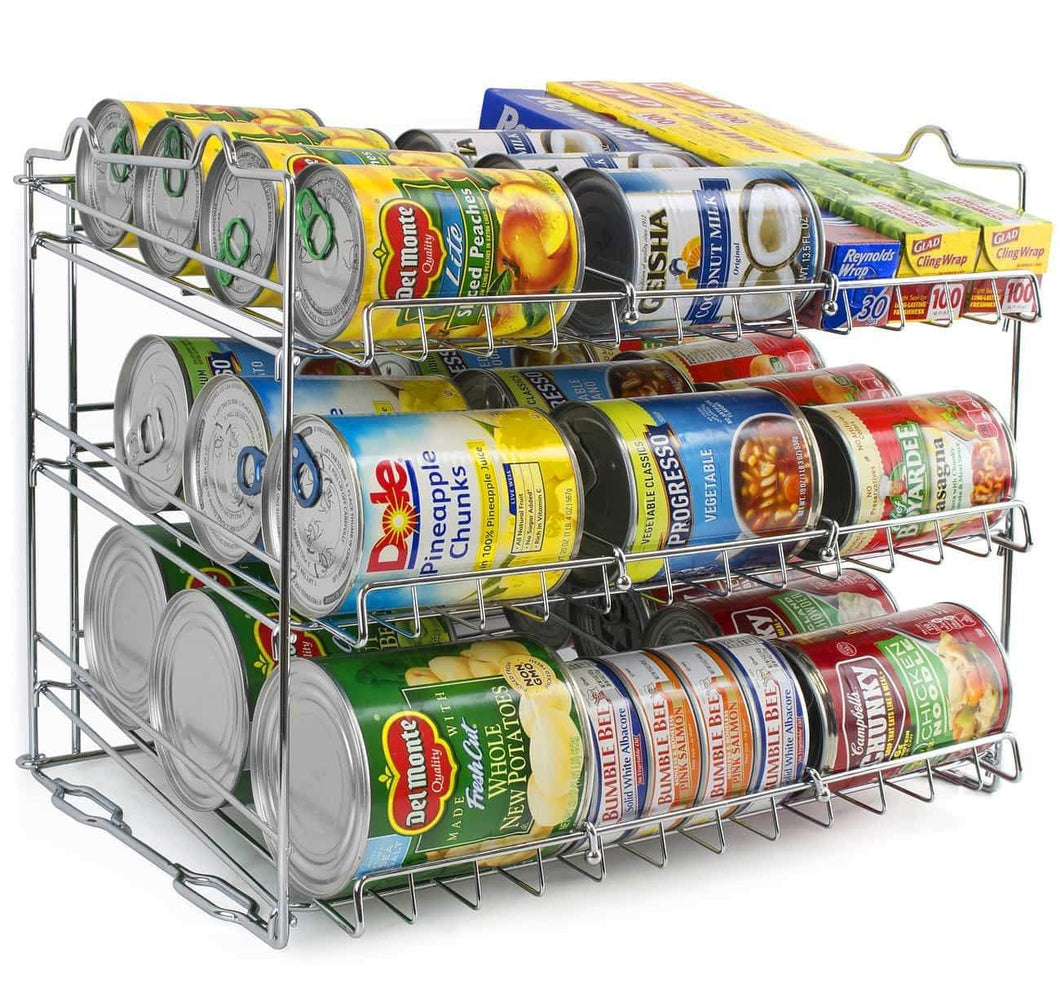 On amazon sorbus can organizer rack 3 tier stackable can tracker pantry cabinet organizer holds up to 36 cans great storage for canned foods drinks and more in kitchen cupboard pantry