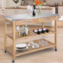 Load image into Gallery viewer, Featured zenstyle 3 tier rolling kitchen island utility wood serving cart stainless steel countertop kitchen storage cart w shelves drawers towel rack
