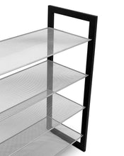 Load image into Gallery viewer, Selection internets best mesh shoe rack 4 tier free standing metal wood shoe organizer closet and entryway fits 16 pairs of shoes black silver