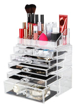 Load image into Gallery viewer, Top finnhomy 3 tier acrylic makeup cosmetic jewelry diamond organizer 3 piece set counter storage case large display drawer box bathroom vanity case for lipstick brush nail polish clear