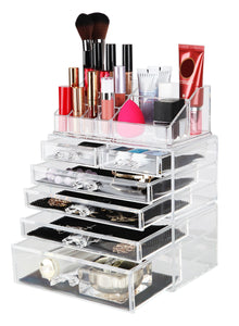 Top finnhomy 3 tier acrylic makeup cosmetic jewelry diamond organizer 3 piece set counter storage case large display drawer box bathroom vanity case for lipstick brush nail polish clear