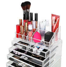 Load image into Gallery viewer, Shop here finnhomy 3 tier acrylic makeup cosmetic jewelry diamond organizer 3 piece set counter storage case large display drawer box bathroom vanity case for lipstick brush nail polish clear